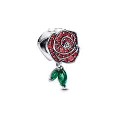 Rose sterling silver charm with salsa red crystal and royal green crystal 793201C02