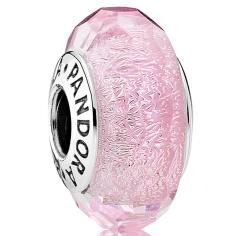 Pink Shimmer Faceted Murano Glass Silver Charm 791650