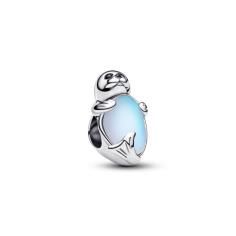 Seal sterling silver charm with black crystal, black enamel and moonstone iridescent glass 794146C01