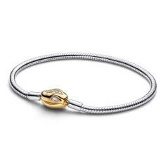 Snake chain sterling silver and 14k gold-plated bracelet with snake head clasp and clear cubic zirconia 563683C01-19