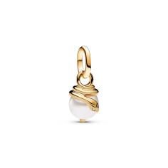 Snake 14k gold-plated mini dangle with white lacquered artificial pearl and clear cubic zirconia 763375C01
