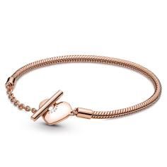 Snake chain 14k rose gold-plated T-bar heart bracelet 589285C00-18