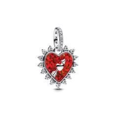 Spinnable arrow heart sterling silver dangle with red lab-created opal and clear cubic zirconia 793667C01