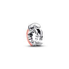 Shrimp sterling silver charm with clear cubic zirconia and pink enamel 793896C01