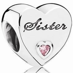Sister&#39;s Love Silver Heart Charm w PCZ 791946PCZ