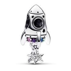 Space rocket sterling silver charm with phlox pink, royal purple, stellar blue and royal green crystal and clear cubic zirconia 792831C01