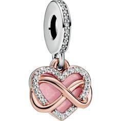 Sparkling Infinity Heart Hanging Charm w Pink Enamel   CZ 788878C01