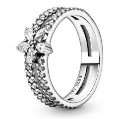 Sparkling Snowflake Silver Double Ring w CZ 199236C01-56
