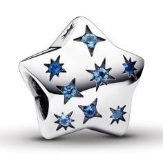 Star sterling silver charm with stellar blue and icy blue crystal 792974C01