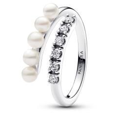 Sterling silver open ring with white treated freshwater cultured pearl and clear cubic zirconia 193145C01-54