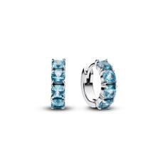 Sterling silver hoop earrings with aquamarine blue crystal 293851C01