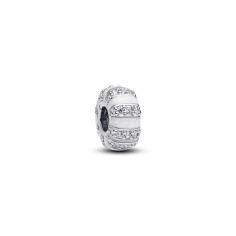Sterling silver clip with clear cubic zirconia, shimmering white enamel and silicone grip 793785C01