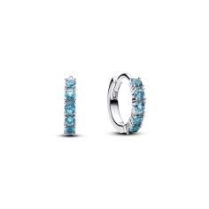 Sterling silver huggie earrings with aquamarine blue crystal 293849C01