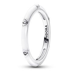 Sterling silver ring with clear cubic zirconia and white enamel 193089C01-54