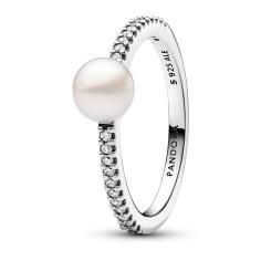 Sterling silver ring with white treated freshwater cultured pearl and clear cubic zirconia 193158C01-56