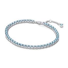 Sterling silver tennis bracelet with aquamarine blue crystal 591469C03-18