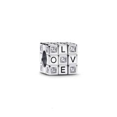 Toy cube sterling silver charm with clear cubic zirconia and red enamel 793672C01