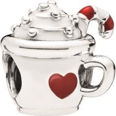 Warm Cocoa Silver Charm w White   Red Enamel 797523ENMX