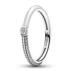 Sterling silver ring with white enamel and clear cubic zirconia 192528C02-54