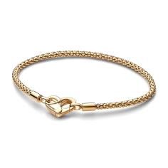 Studded chain 14k gold-plated bracelet with heart clasp 562731C00-17