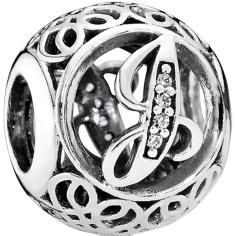 Vintage J Openwork Silver Charm w CZ 791854CZ