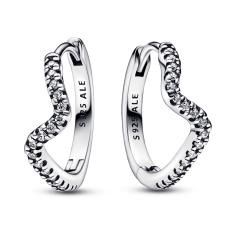 Wave sterling silver hoop earrings with clear cubic zirconia 292545C01
