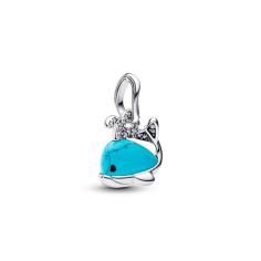 Whale sterling silver dangle with clear cubic zirconia, imitation turquoise and black enamel 793822C01