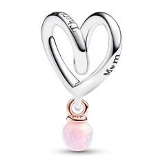 Wrapped heart sterling silver and 14k rose-gold plated charm with pink lab-created opal 783242C01