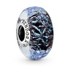 Wavy Dark Blue Murano Ocean Glass Charm w Iridescent &amp; Blue Murano 798938C00