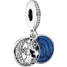 Vintage Night Sky Silver Hanging Charm w Midnight Blue Enamel   Clear CZ 791993CZ