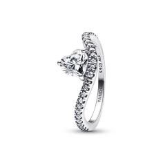 Wave heart sterling silver ring with clear cubic zirconia 193661C01-52