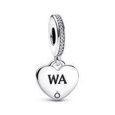 WA heart sterling silver dangle with clear cubic zirconia and black enamel 792017CZ_E025