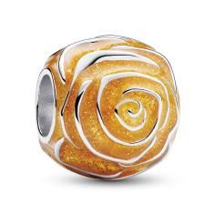 Yellow rose sterling silver charm with transparent glittery yellow enamel 793212C02