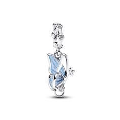 Winged key sterling silver dangle with clear cubic zirconia and shimmering blue enamel 794241C01
