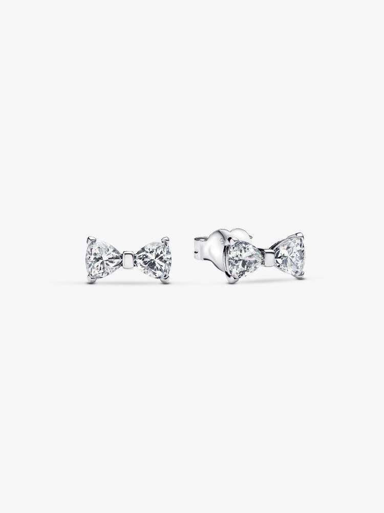 Bow sterling silver stud earrings with clear cubic zirconia 293542C01