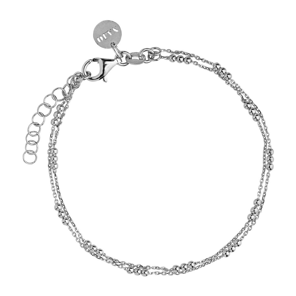 Halcyon Bracelet - Sterling Silver Double strand, 1mm daimond cut link chain with stations of 3x2mm beads around, 18.5+3cm