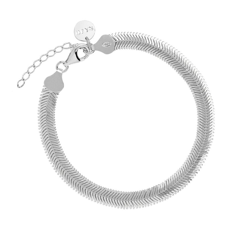 6mm double-sided silver serpent chain bracelet, 18.5cm+3cm extension, antitarnish B7231
