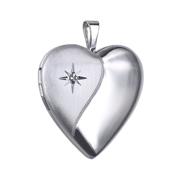 L196D – S/S 20mm Half Polished / Half Brushed / Diamond Set Heart Locket