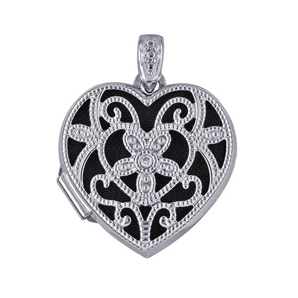 L101D – S/S 18mm Diamond Set Filigree Heart Locket