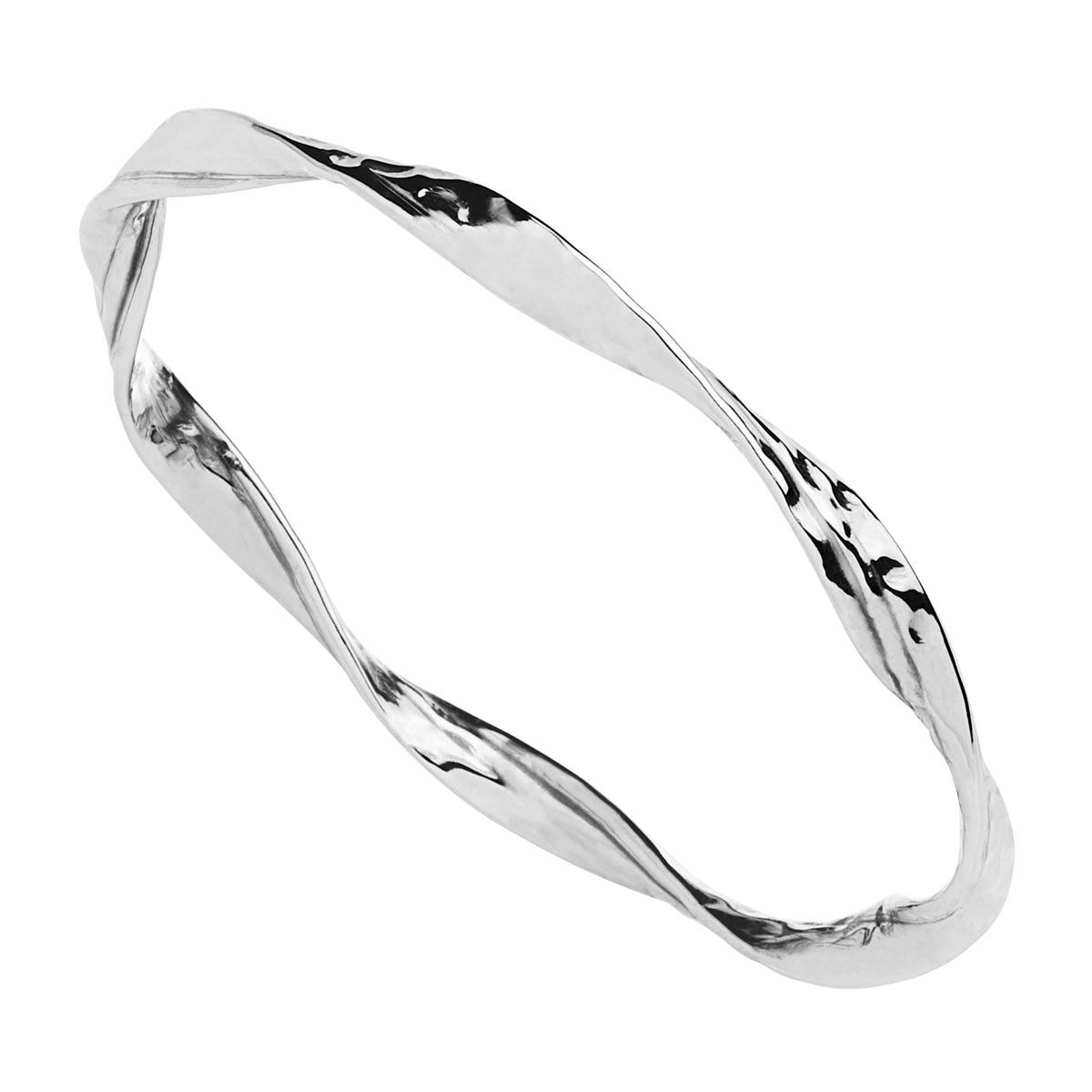 6mm twisted, flattened silver tube bangle with beaten finish, 64mm interior diameter B7270-64