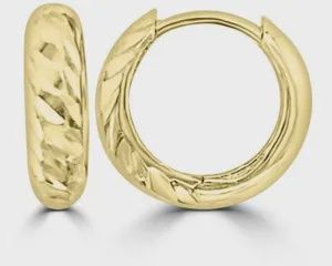 9ct Yellow Gold Textured Hollow Creole Huggie 9mm