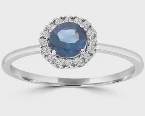 9ct White Gold Blue Topaz &amp; Diamond Ring 0.1CT HI I1 Diamond