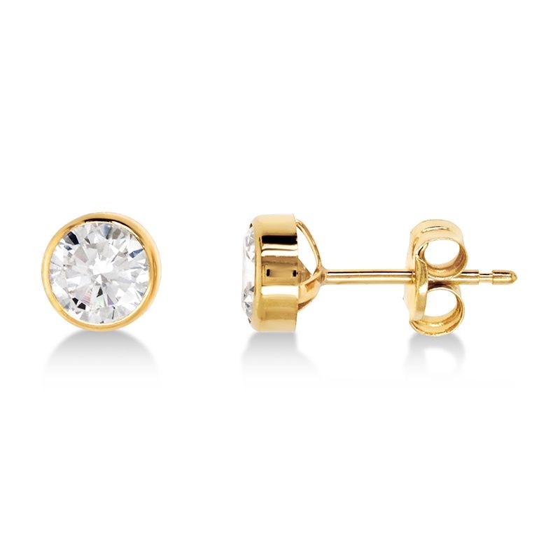 9ct Yellow Gold 5mm Round Bezel Cubic Zirconia Stud Earring