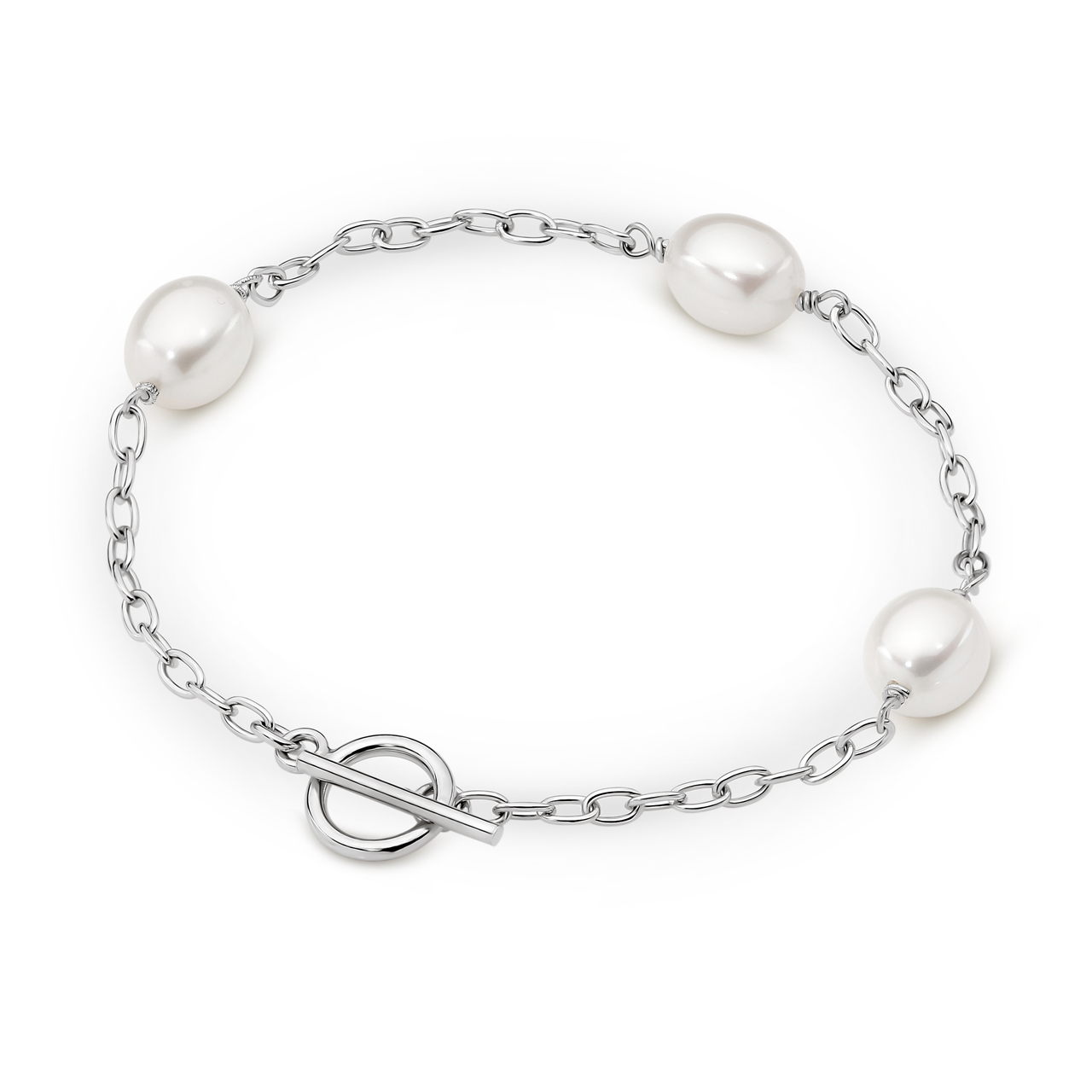 S/S WHITE OVAL 8-9MM FWP TOGGLR BRACELET 19CM IP200BSS-W