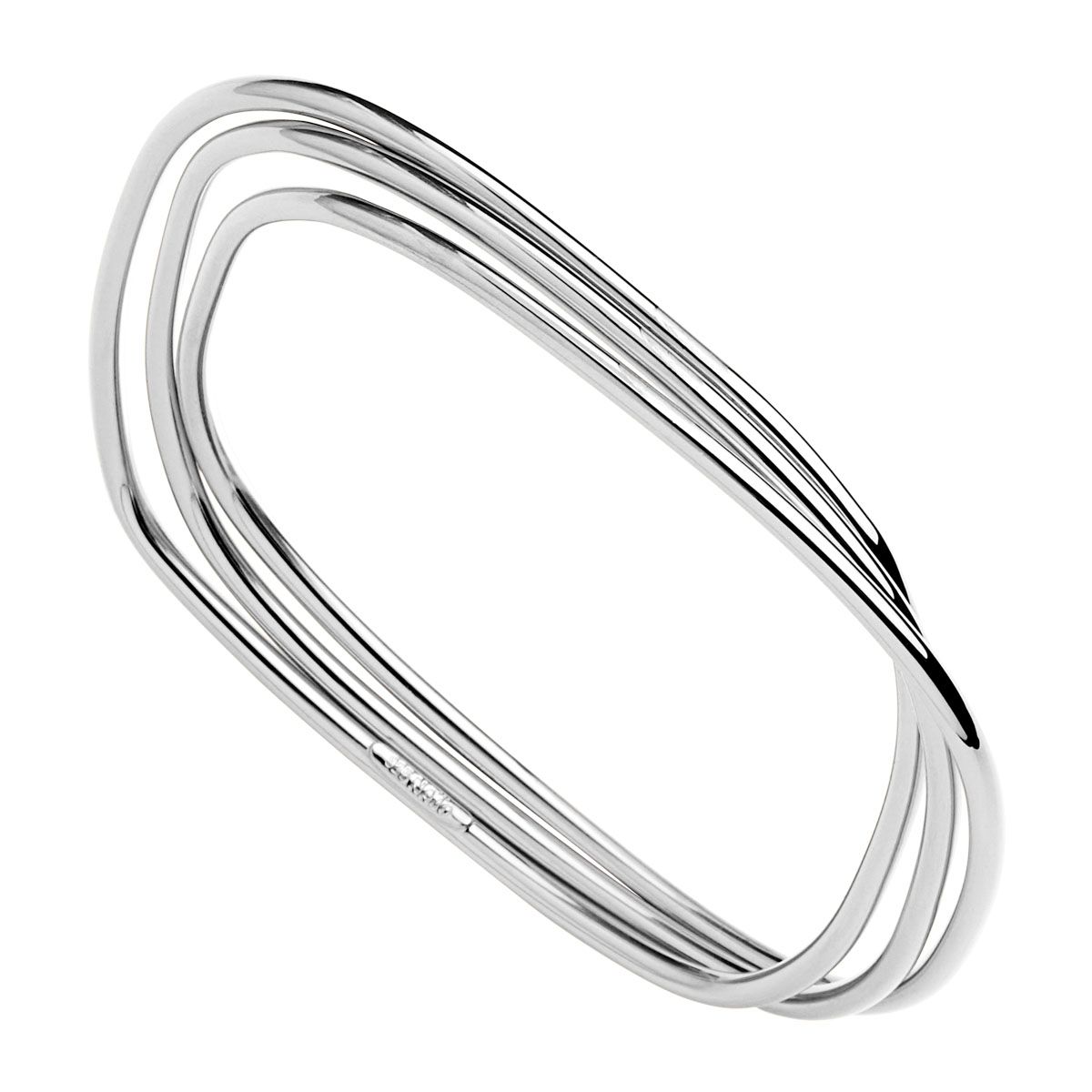 3 x interlinked 2.4mm hollow-tube silver bangles in rounded square shape, 65mm inner diam, antitarnish B7200