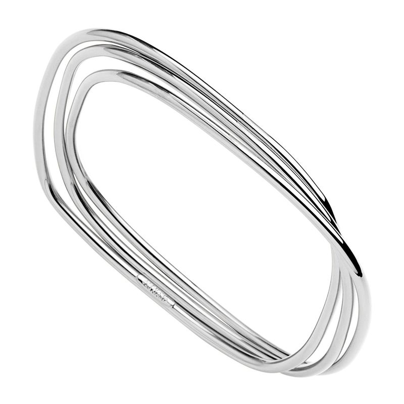 3 x interlinked 2.4mm hollow-tube silver bangles in rounded square shape, 65mm inner diam, antitarnish B7200