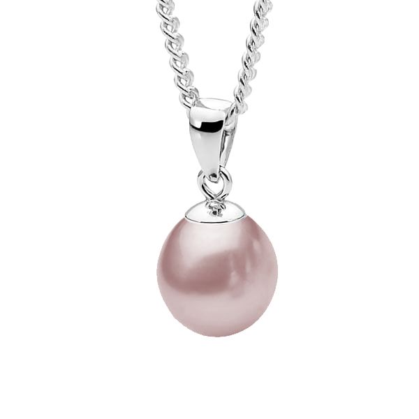 Moon Pendant - S/silver, Pink 7.5-8mm