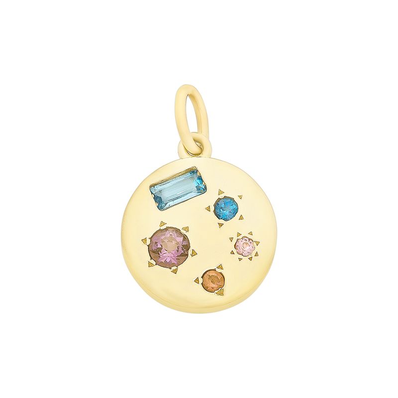 9ct Gold Pendant set with Blue Topaz, Amethyst, Pink Tourmaline &amp; Created Pink Sapphire M3145