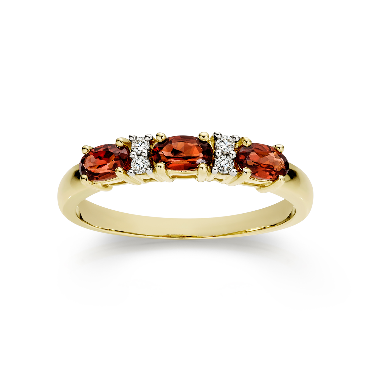 9Y claw set oval 3x garnet straight band ring with diamonds AU00905