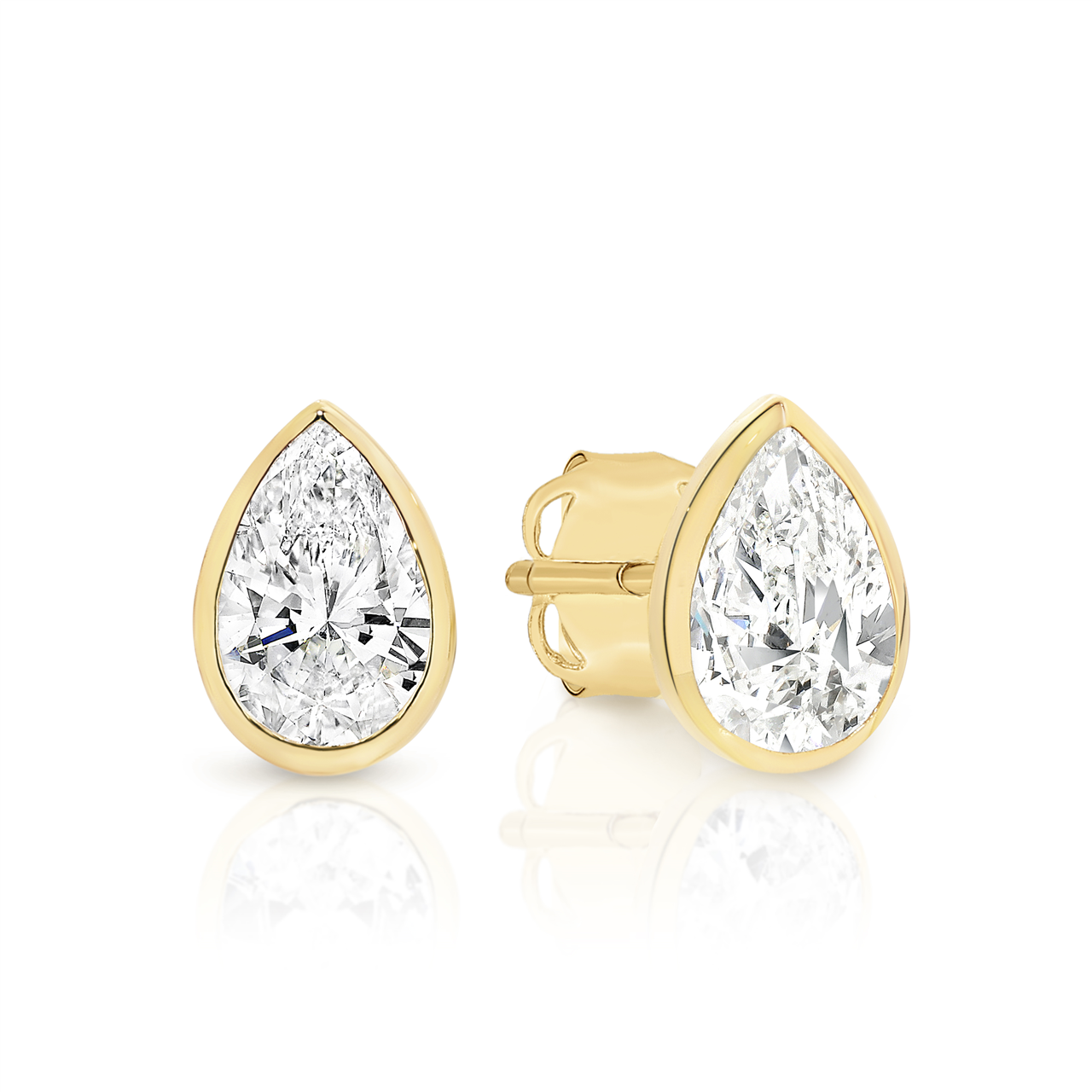 9Y 6x4mm pear shaped bezel set CZ studs AU01492